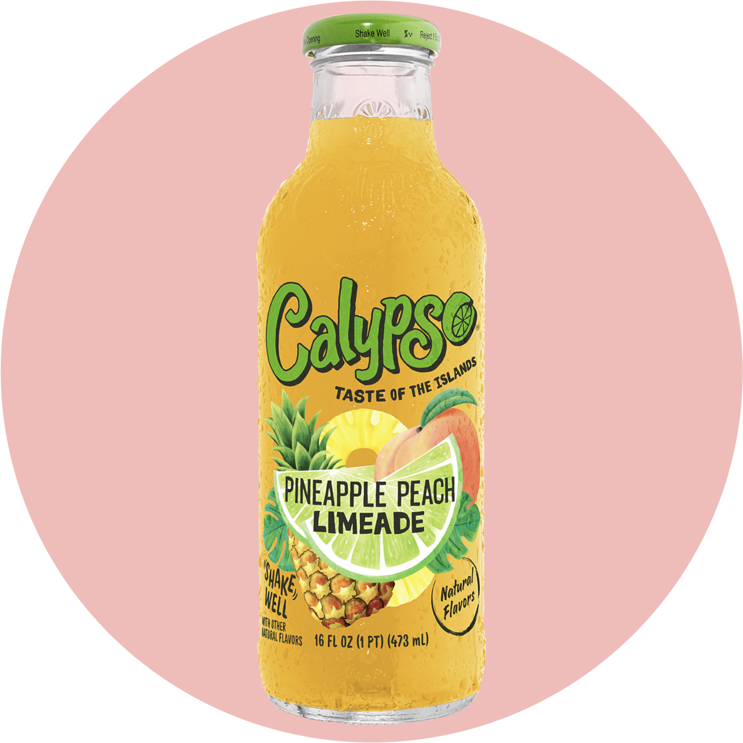 Calypso Pineapple Peach – Fruchtige Limonade mit Ananas und Pfirsich in einer gelben Flasche