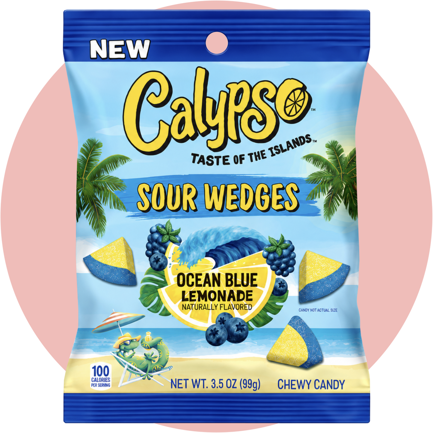 Calypso Sour Wedges Ocean Blue Lemonade saure Kaubonbons mit Beeren- und Zitronengeschmack