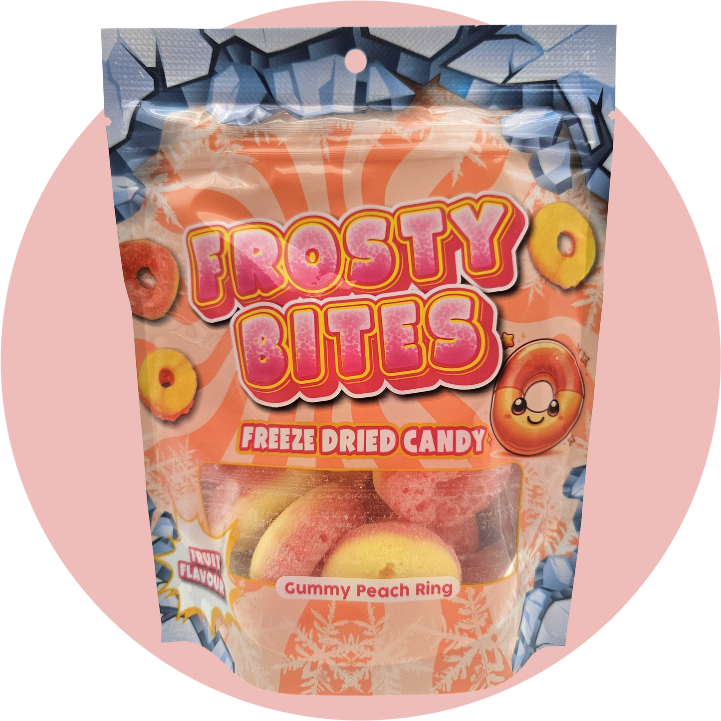 Frosty Bites Gummy Peach – Gefriergetrocknete Süßigkeiten Pfirsichringe mit knusprigem Biss