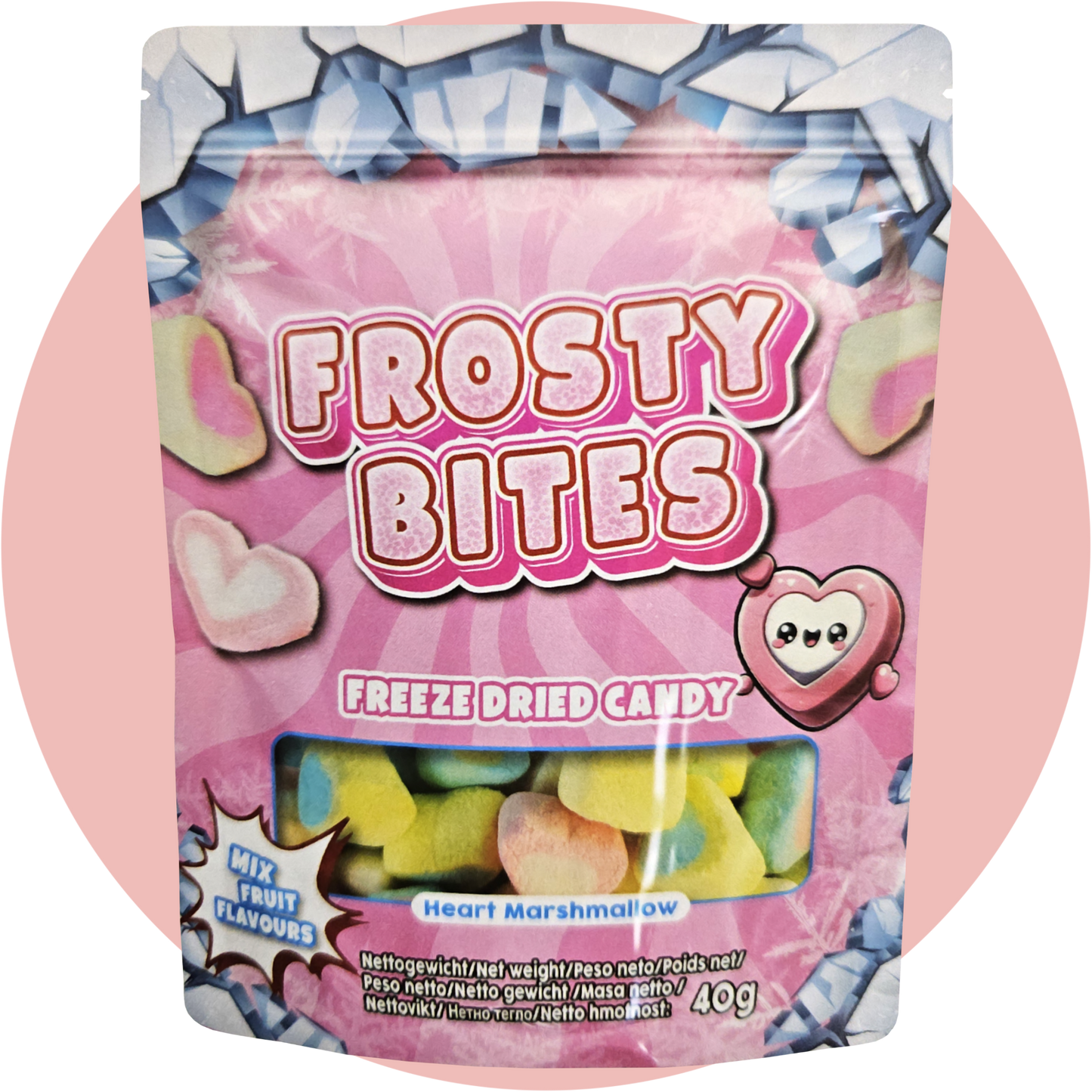 Frosty Bites Marshmallow gefriergetrocknete süße Herzformen mit Fruchtgeschmack