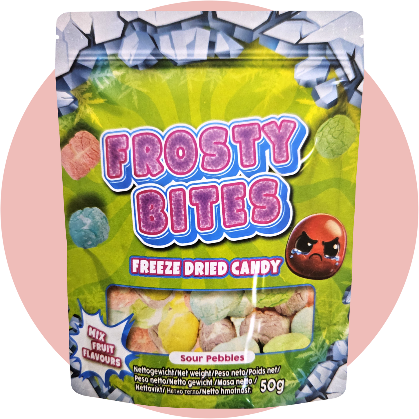 Frosty Bites Sour Pebbles gefriergetrocknete bunte Fruchtkugeln mit saurem Geschmack