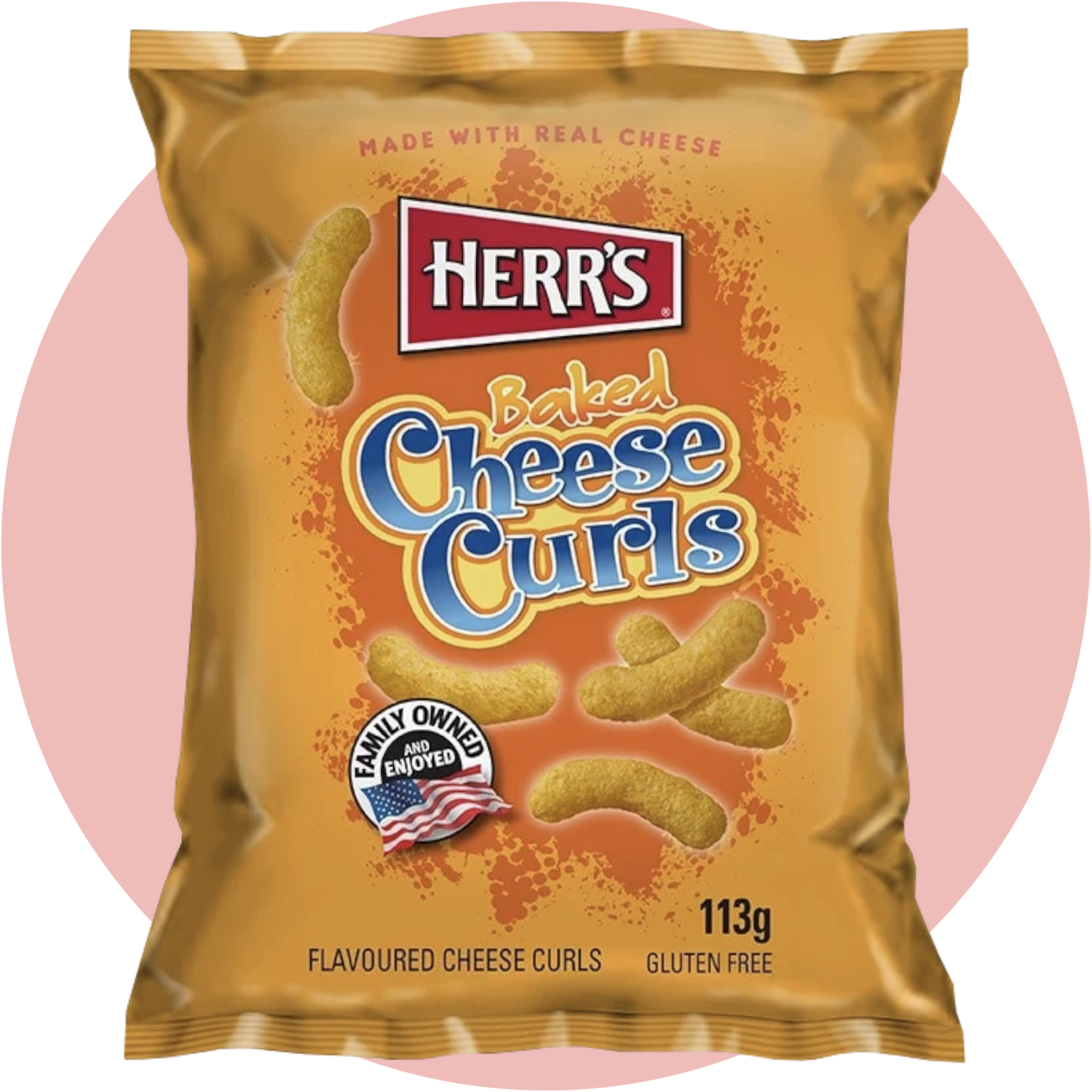 Herr's Baked Cheese Curls – Ofengebackene Mais-Snacks mit Cheddar-Käse in orangener Tüte