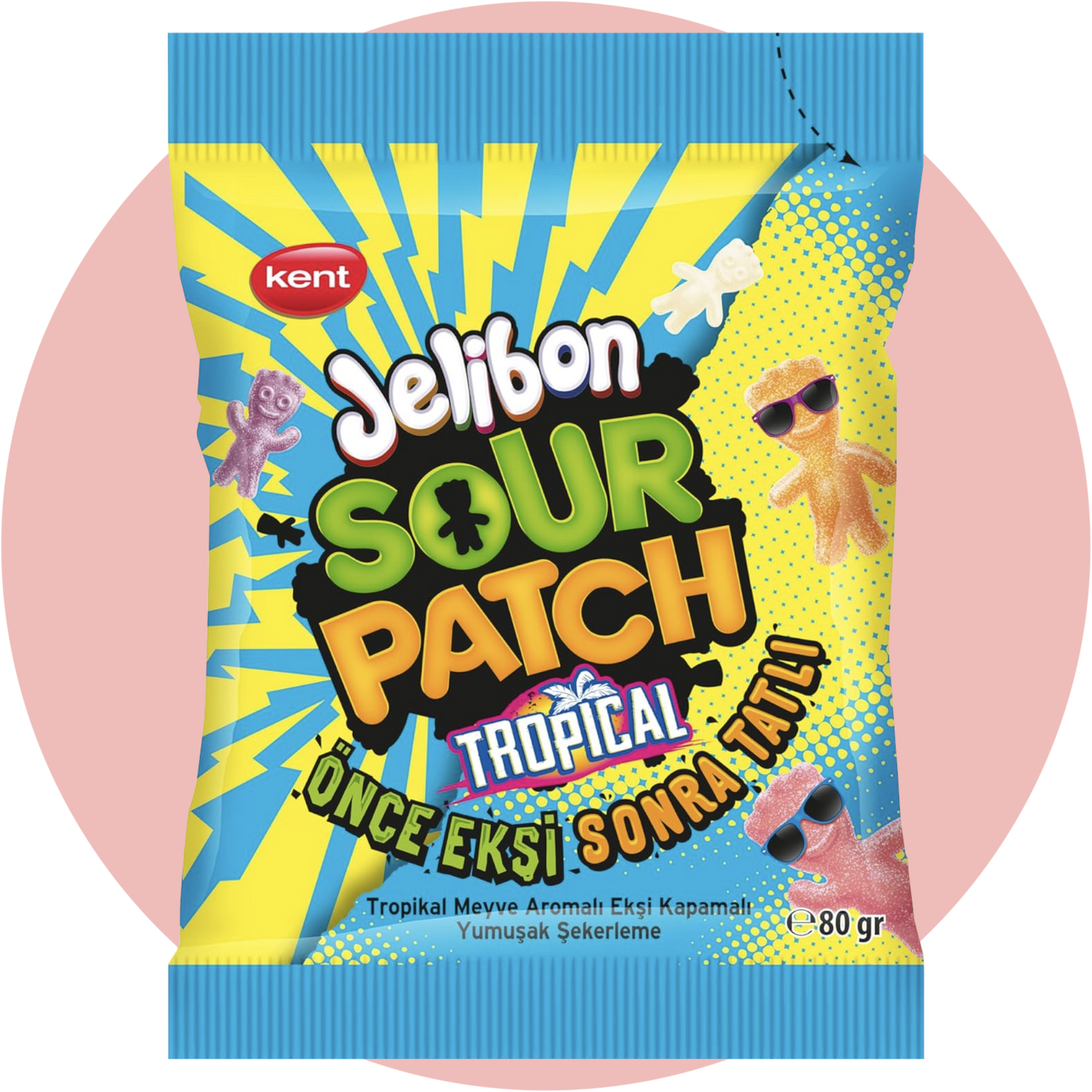 Jelibon Sour Patch Tropical – Tropisch-fruchtige, saure Kaubonbons im Sour Patch Design in bunter Verpackung