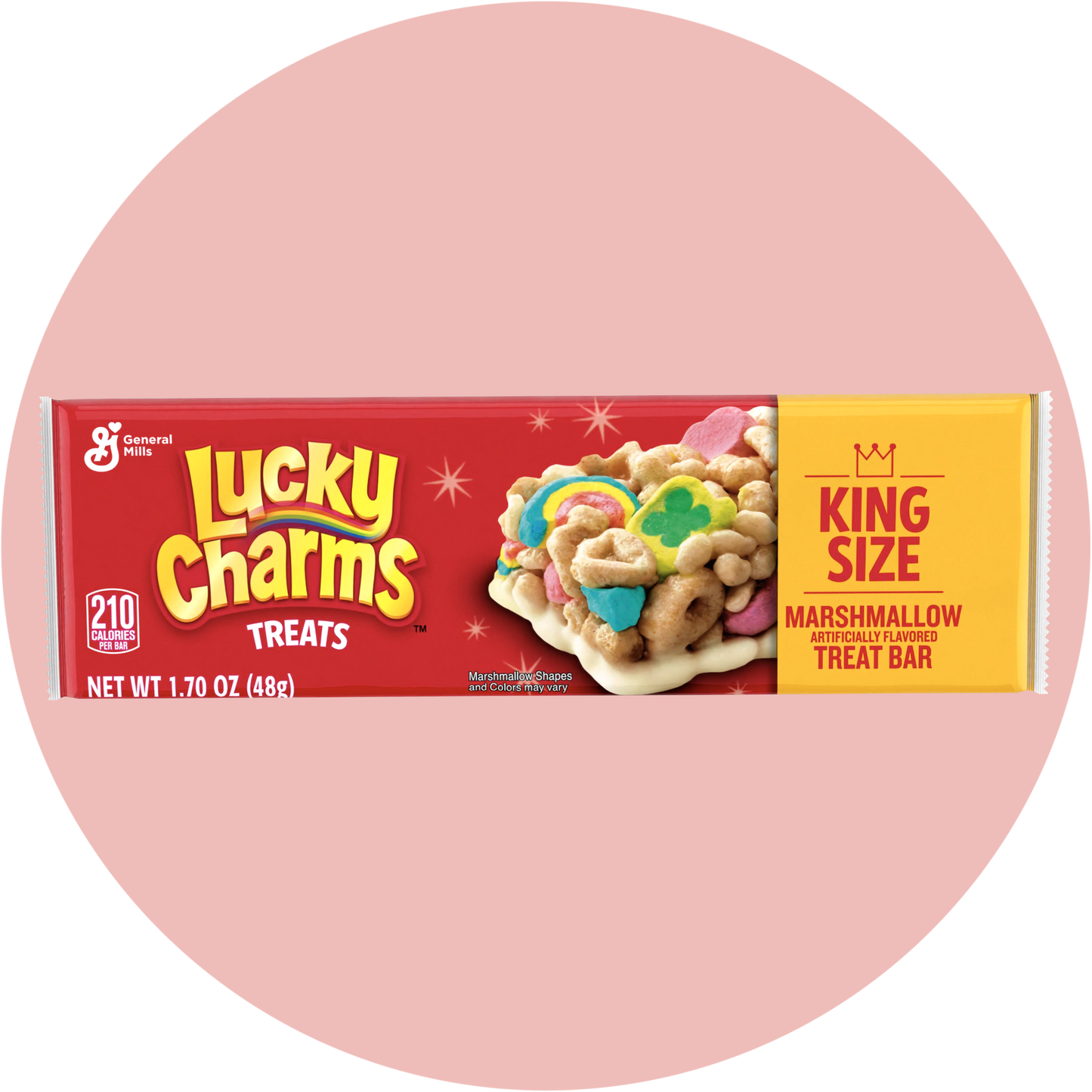 Lucky Charms Cereal Treat Bar – Snackriegel mit Lucky Charms Cerealien und bunten Marshmallows in rot-gelber Verpackung