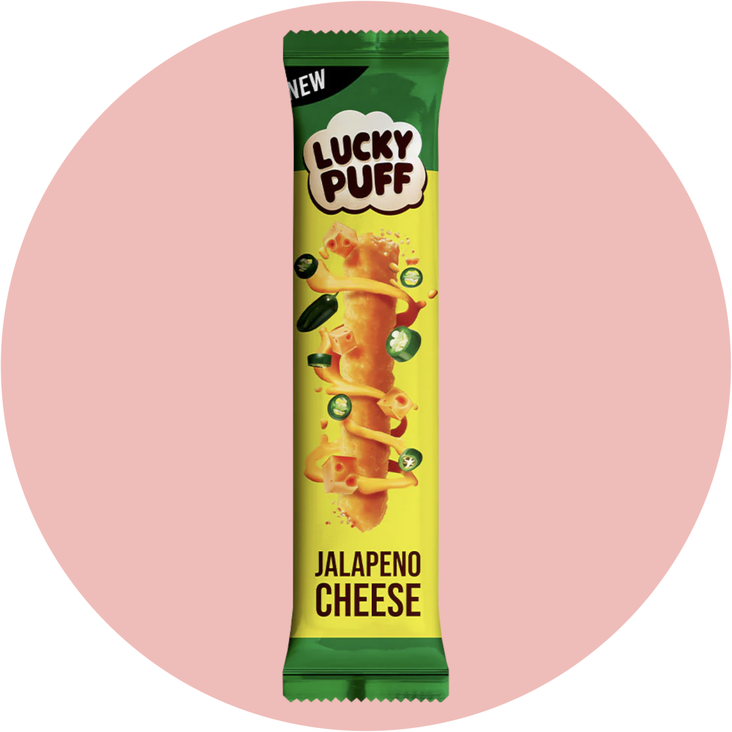 Lucky Puff Jalapeno – Knusprige Maispuffs mit würzigem Jalapeño-Geschmack in grün-gelber Verpackung aus Thailand