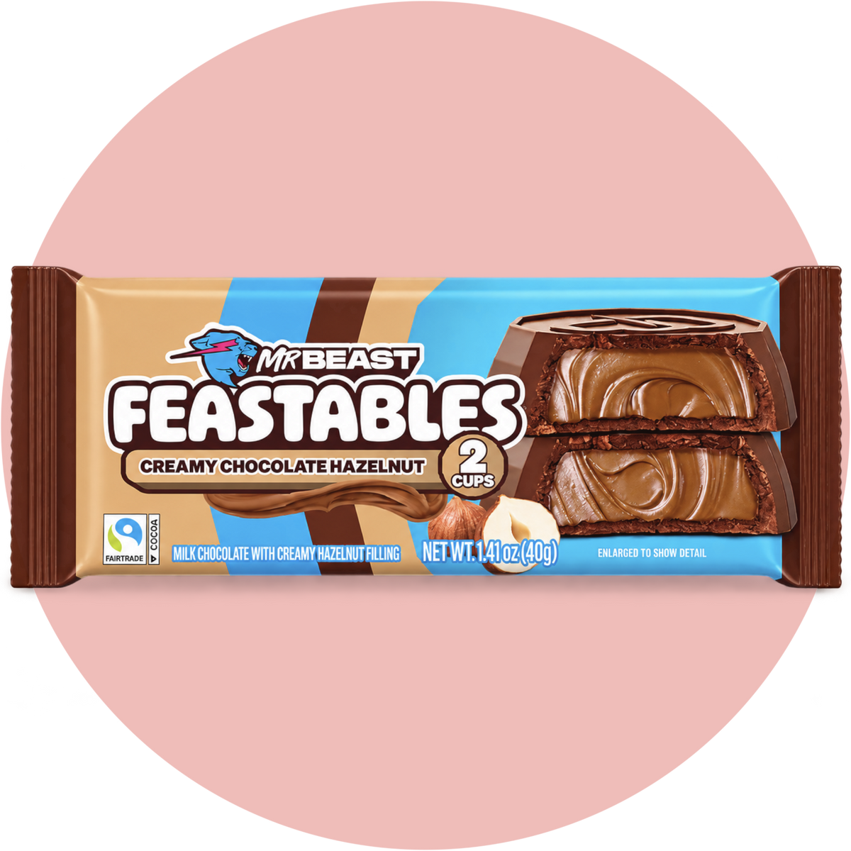 MrBeast Feastables Hazelnut Cups mit Milchschokolade und cremiger Haselnussfüllung