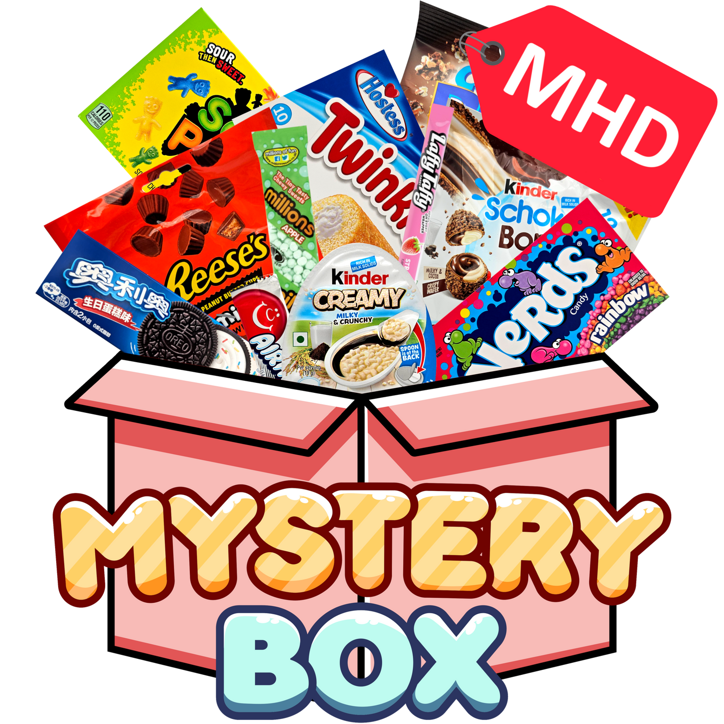 MHD Mystery Box – Snackbox mit Süßigkeiten, Getränken und Snacks mit überschrittenem oder kurzem Mindesthaltbarkeitsdatum