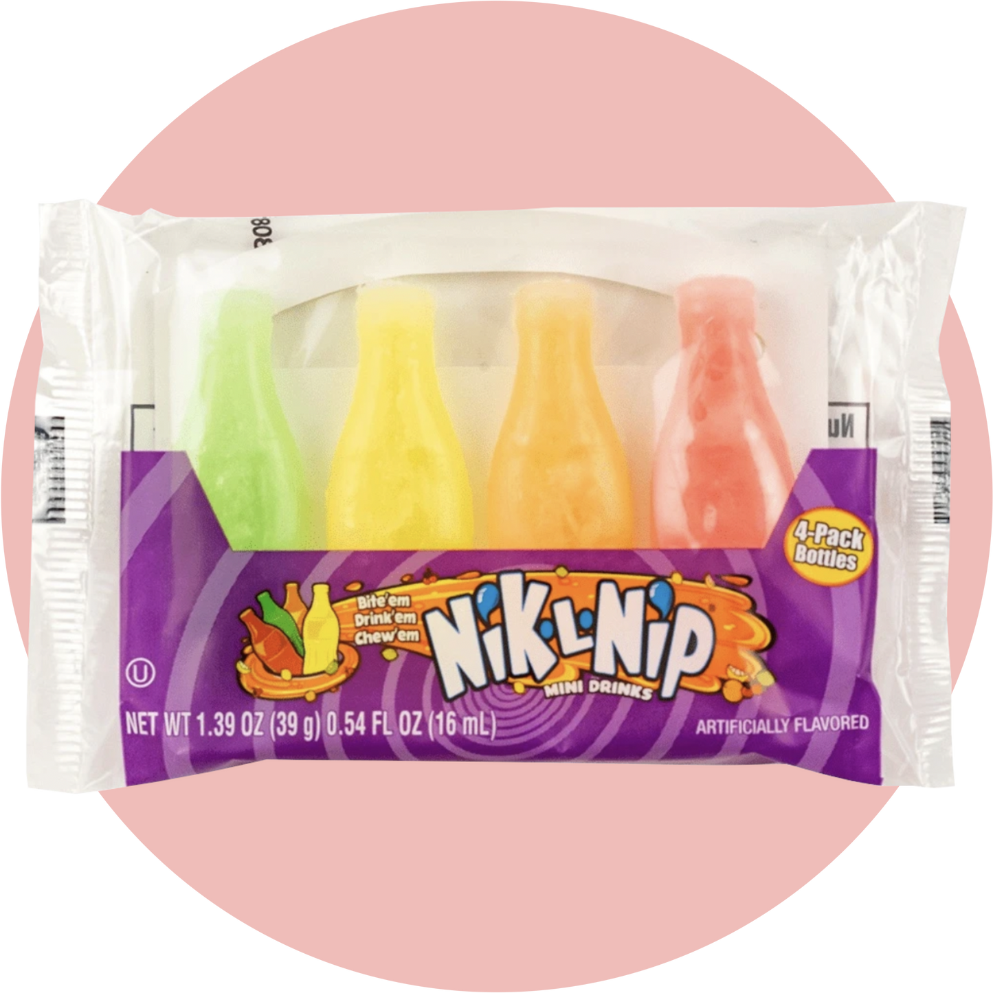 Nik-L-Nip Wax Candy Fläschchen mit fruchtiger Füllung aus Sirup, umgeben von essbarem Wachs