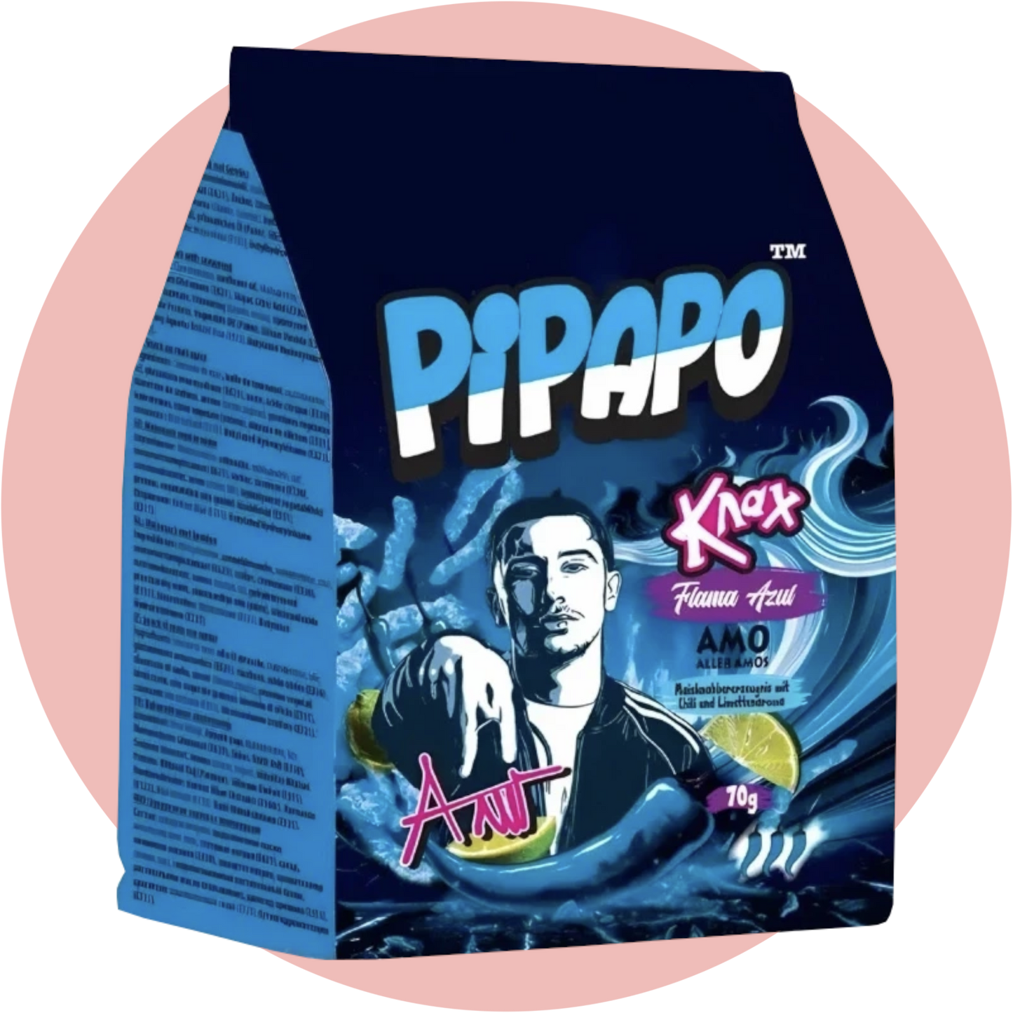 Pipapo Knax Flama Azul – Blauer Maissnack mit Chili und Limette in Zusammenarbeit mit Rapper AMO