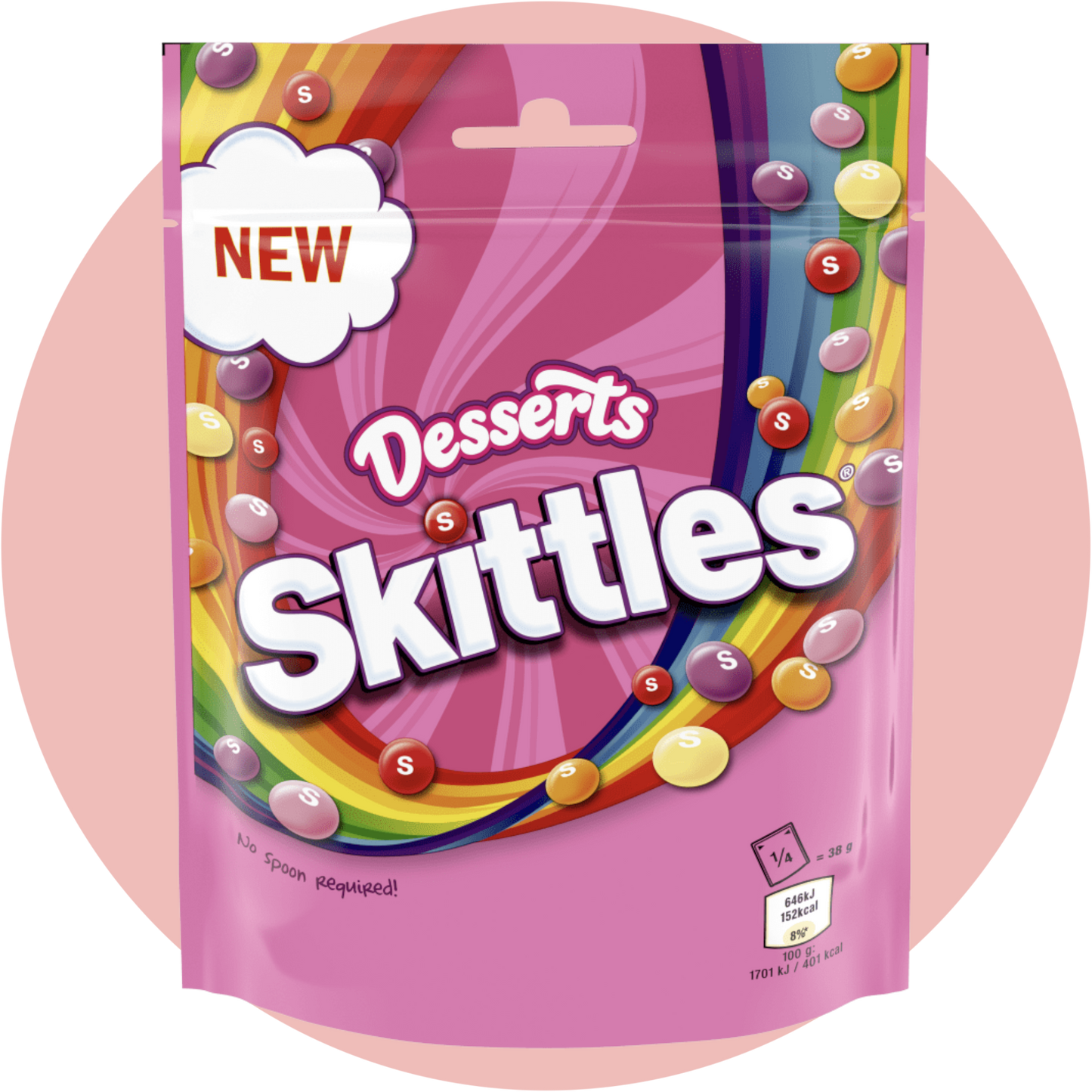Skittles Desserts – Bunte Kaudragees mit verschiedenen Dessertgeschmäckern in pinker Verpackung