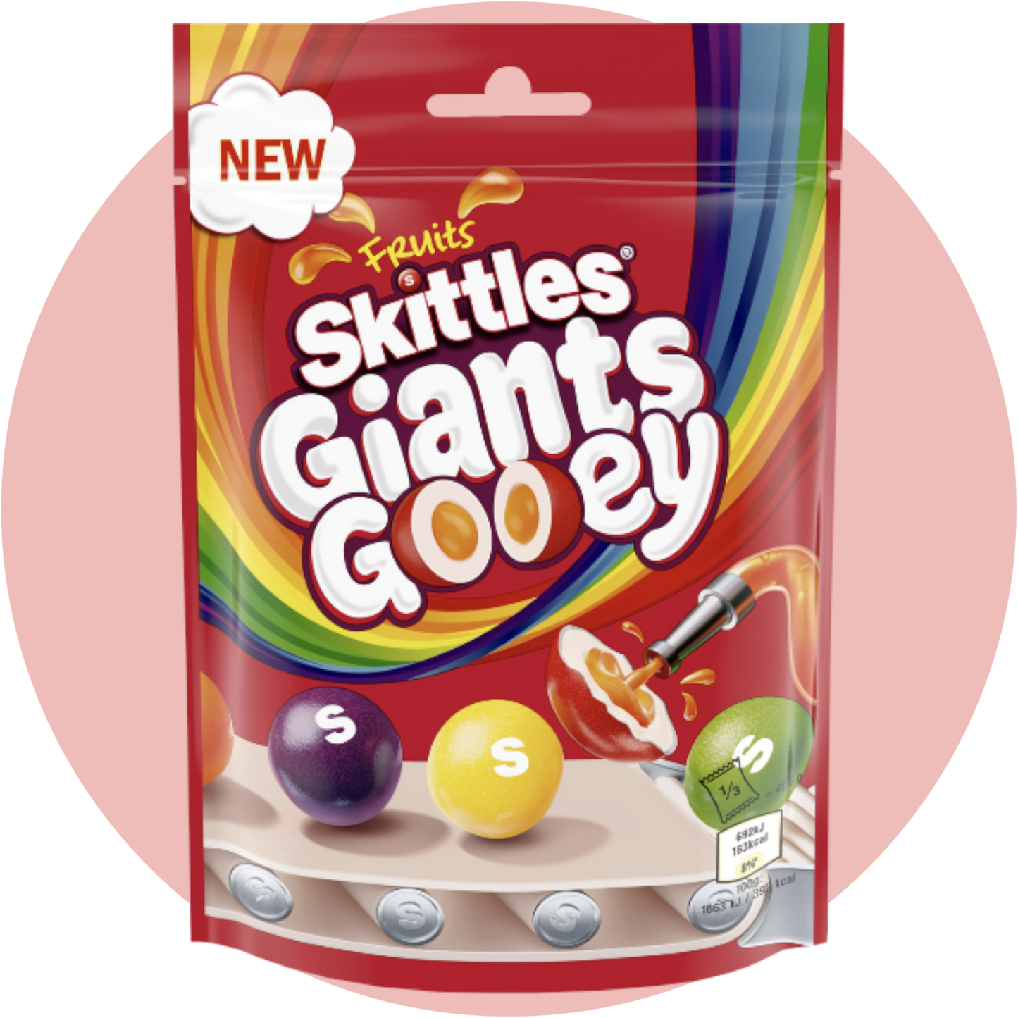 Skittles Giants Gooey mit flüssigem Kern in verschiedenen Fruchtsorten