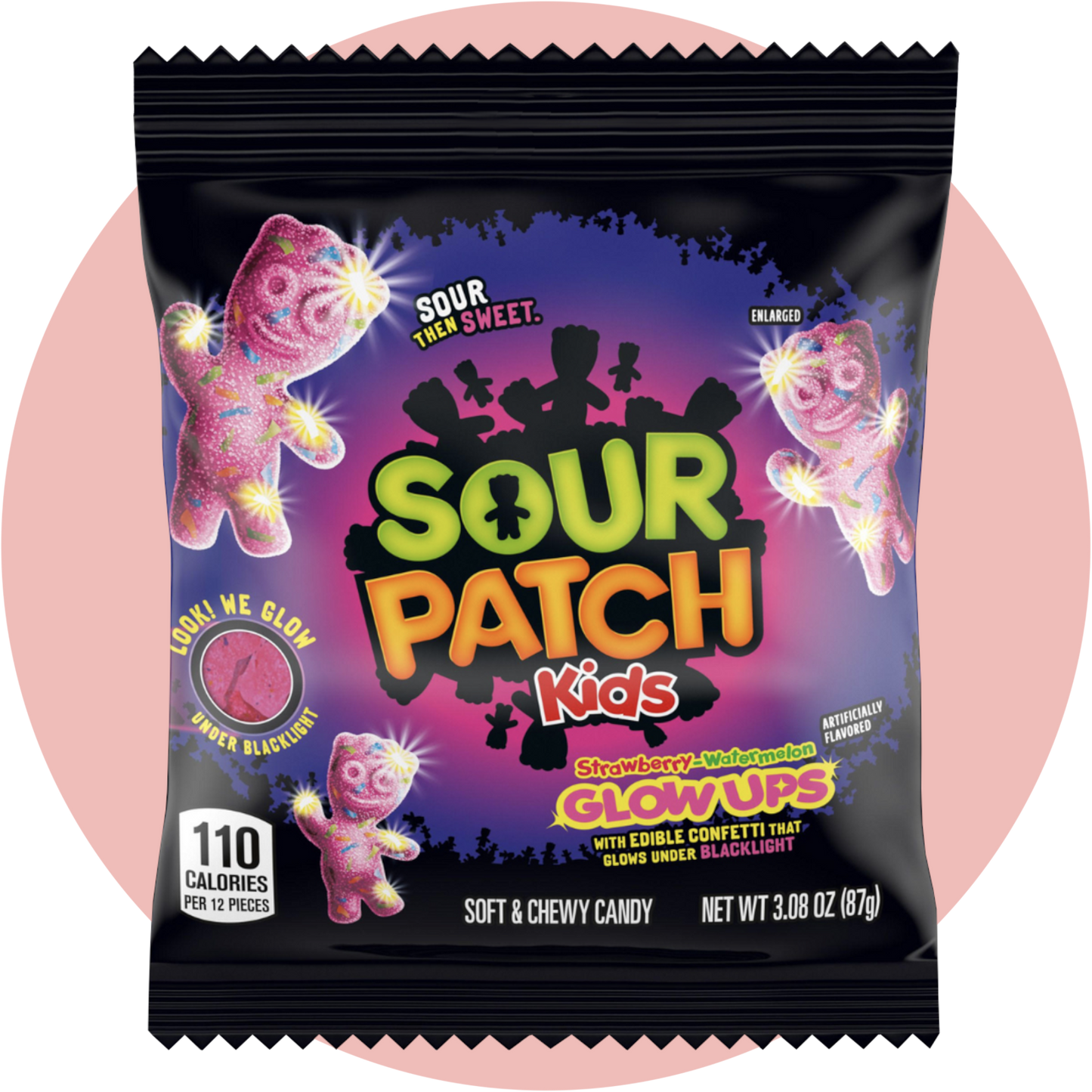 Sour Patch Kids Glow Ups – Fruchtgummis mit Erdbeer-Wassermelone-Geschmack und leuchtendem essbaren Konfetti