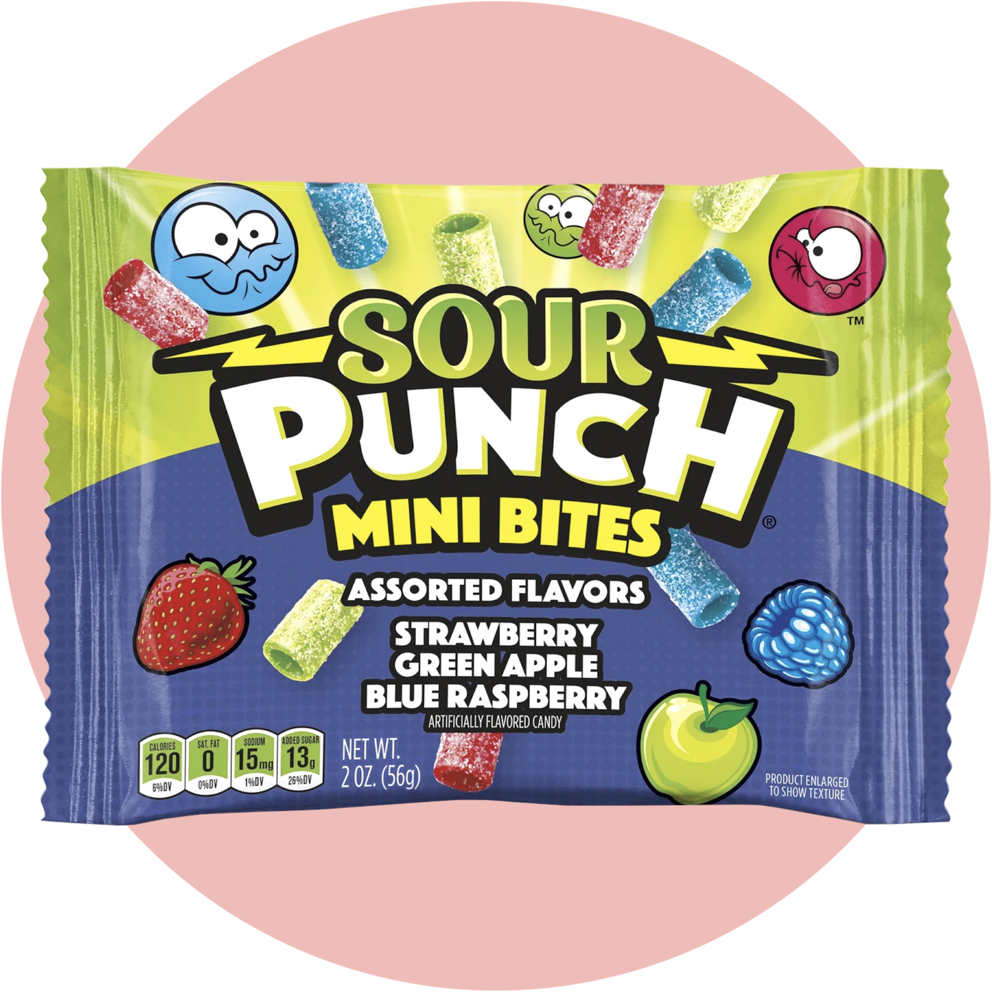 Sour Punch Mini Bites Assorted – Weiche Kaubonbons in den Sorten Erdbeere, Grüner Apfel und Blue Raspberry mit süß saurem Geschmack