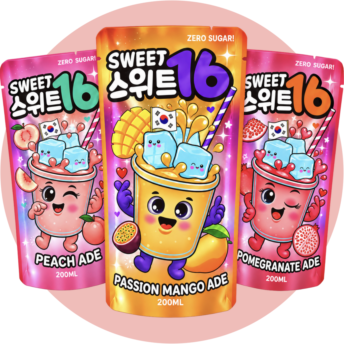 Sweet 16 Bundle Mix Zero Sugar mit White Peach, Passion Mango und Pomegranate Ade