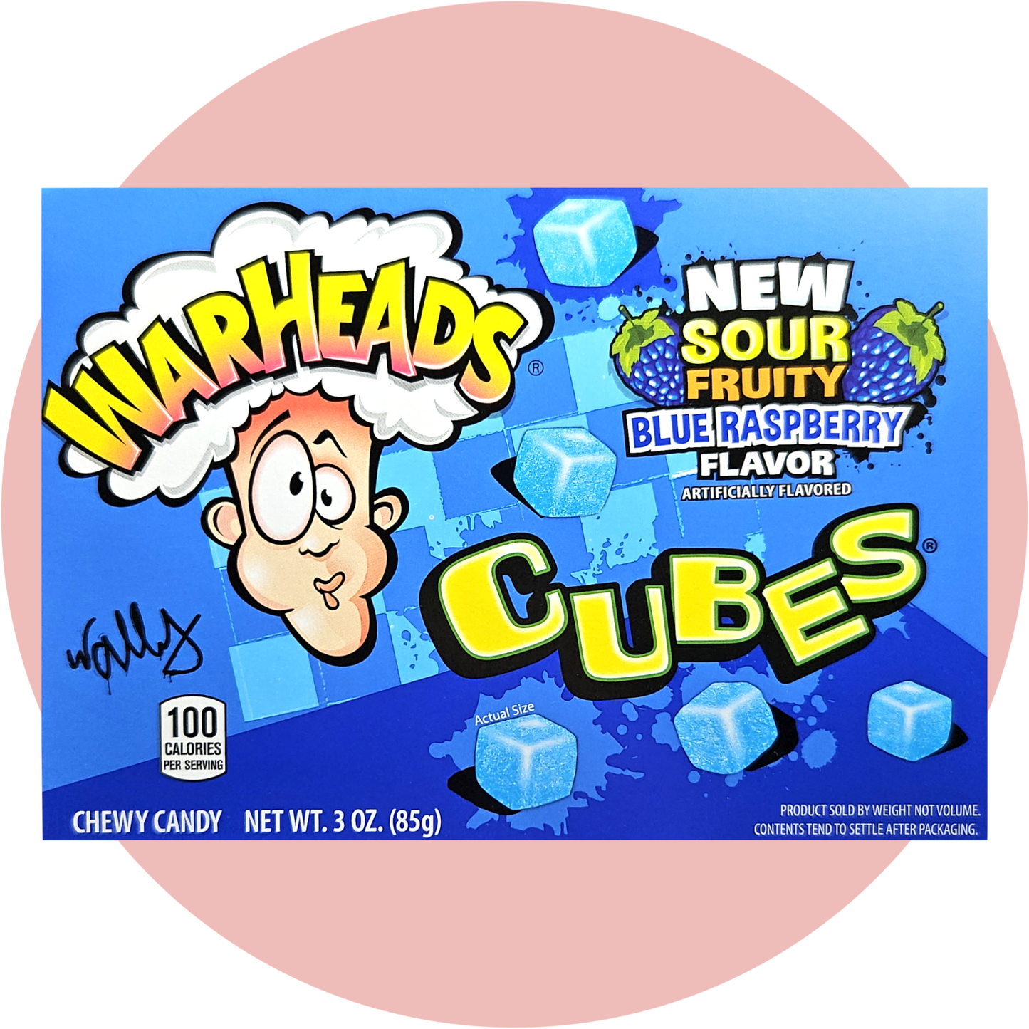 Warheads Cubes Blue Raspberry – Saure Kaubonbon-Würfel mit intensivem Blue Raspberry Geschmack in blauer Verpackung