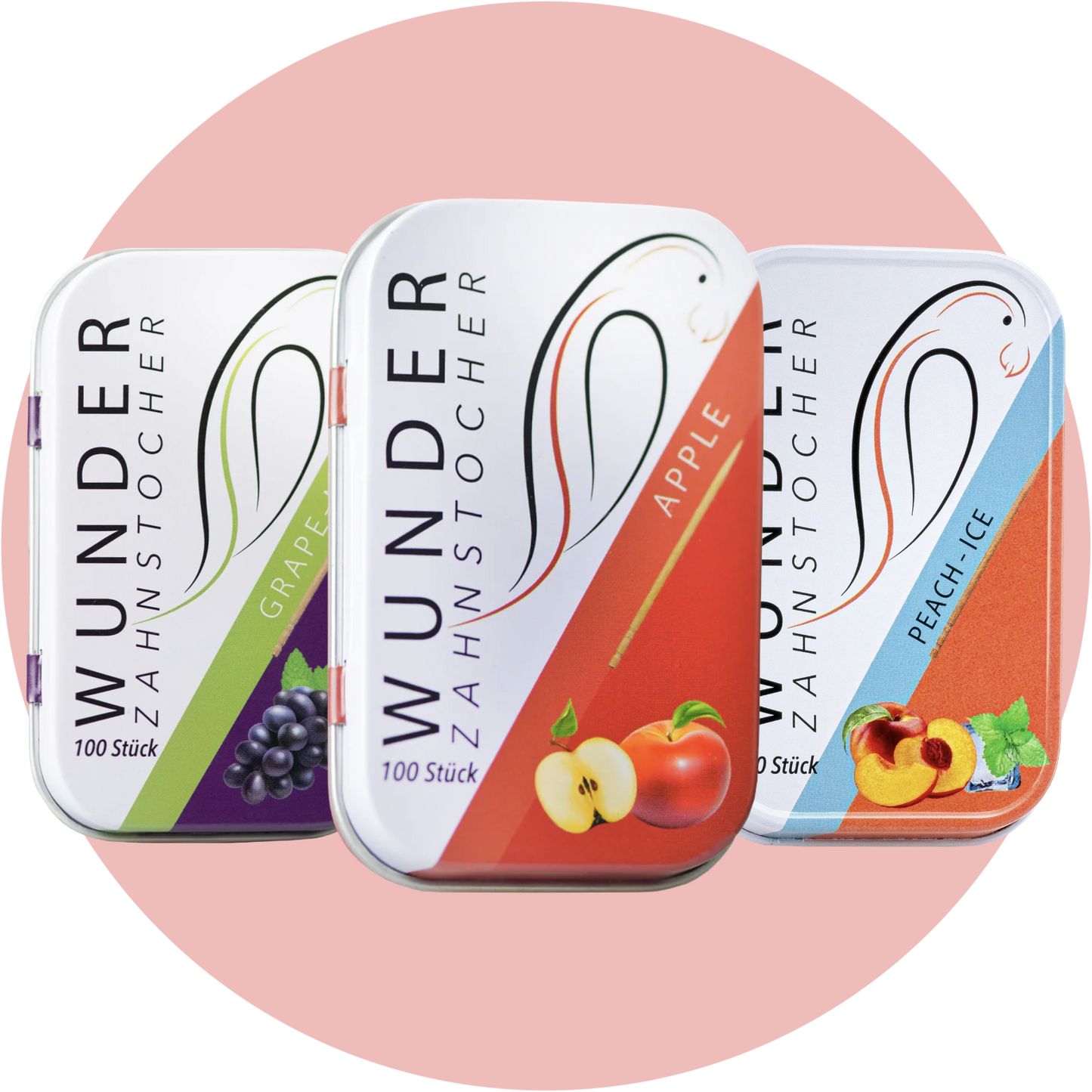 Wunder Zahnstocher 3er Bundle – Aromatisierte Zahnstocher in den Sorten Apfel, Pfirsich & Ice und Traube & Mint in handlicher Verpackung