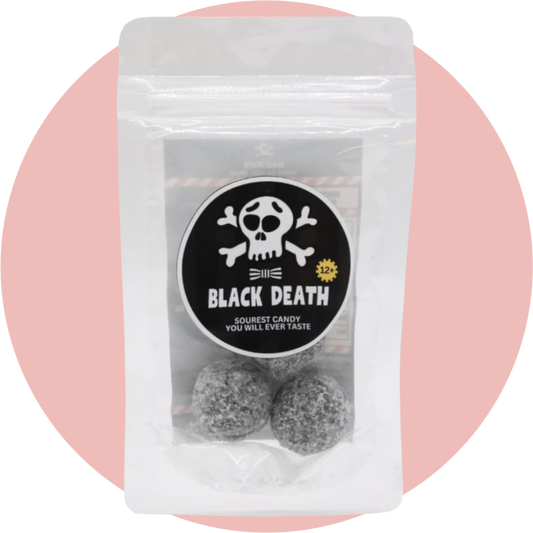 Black Death Candy Balls extrem saure Bonbons in schwarzer Verpackung mit Totenkopf