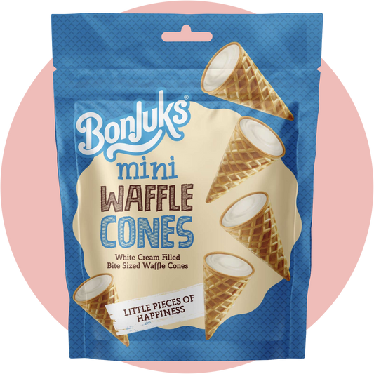 Bonjuks Waffle Cones White – Knusprige Mini Waffelhörnchen mit weißer Cremefüllung