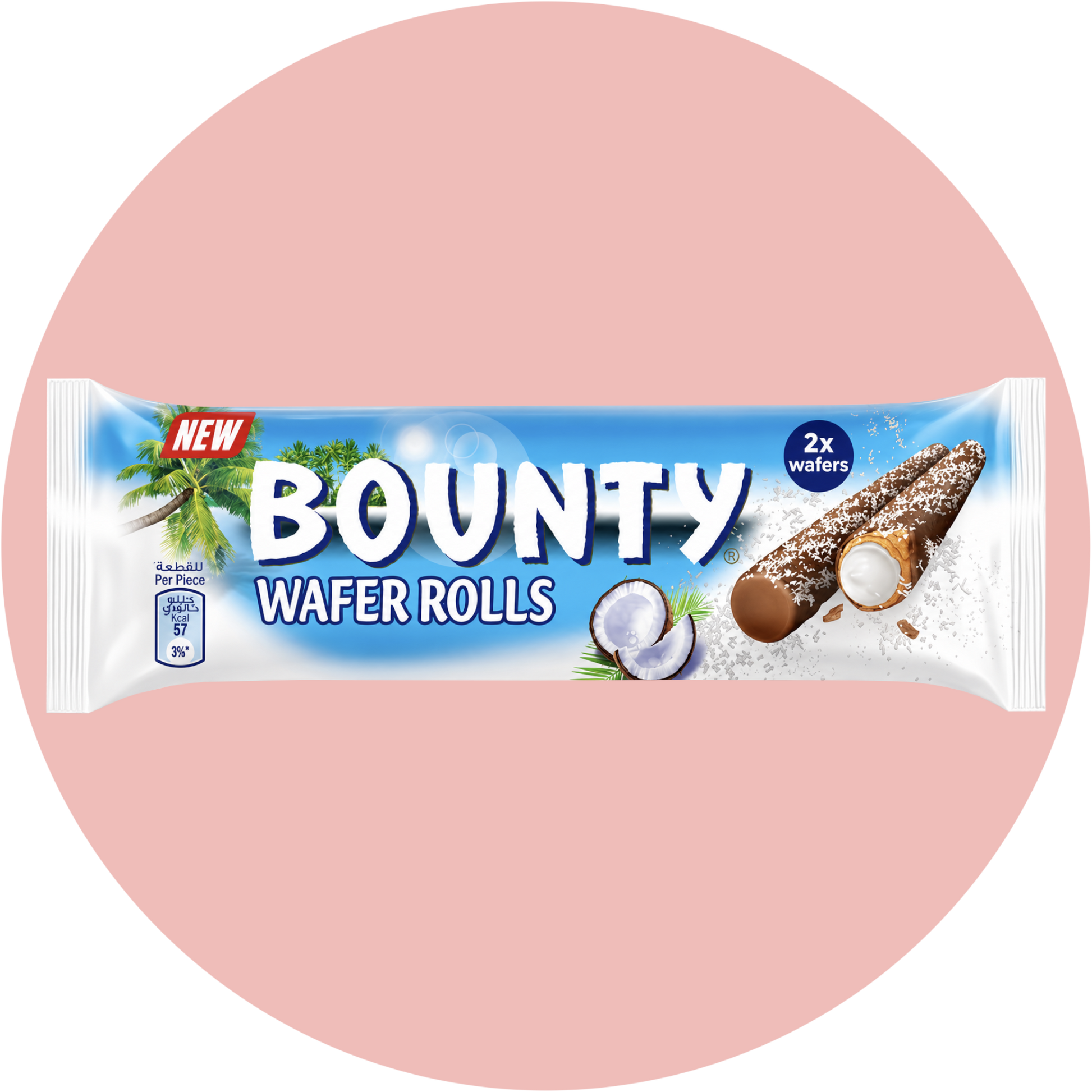 Bounty Wafer Rolls mit Kokoscreme und Schokoladenüberzug