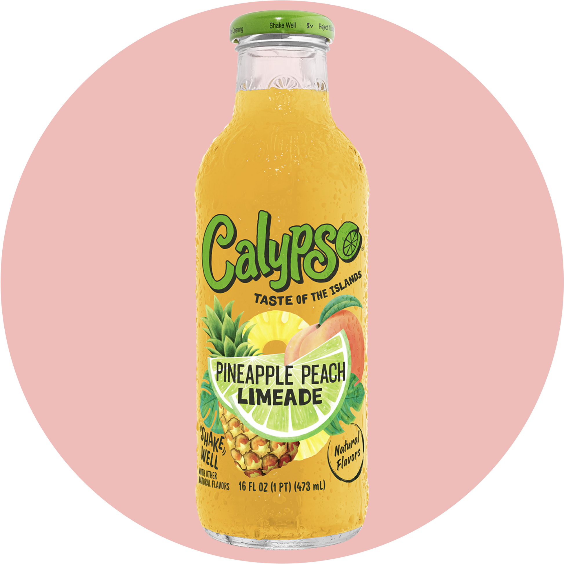 Calypso Pineapple Peach – Fruchtige Limonade mit Ananas und Pfirsich in einer gelben Flasche