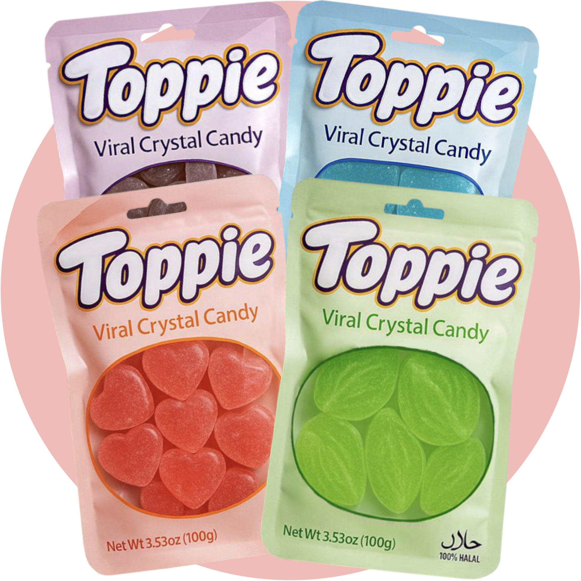 Crystal Candy Bundle – 4er Pack Essbare Kristalle von Toppie in den Sorten Apple, Strawberry, Blueberry und Grape