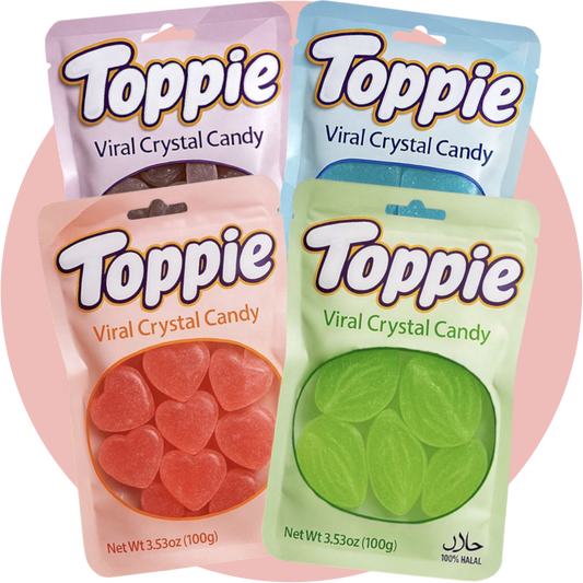 Crystal Candy Bundle – 4er Pack Essbare Kristalle von Toppie in den Sorten Apple, Strawberry, Blueberry und Grape