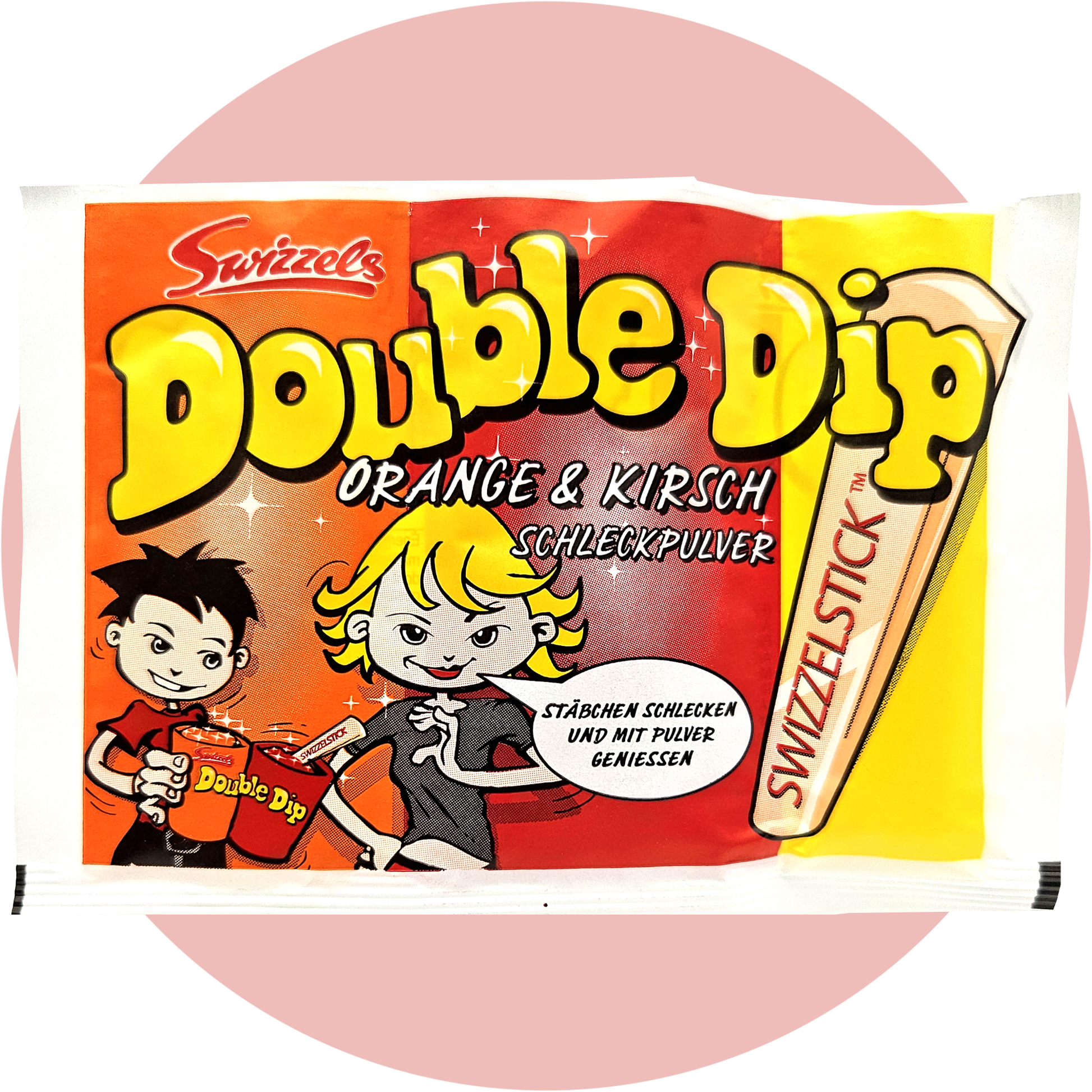 Double Dip Süßigkeit - 90er Brause Schleckpulver mit fruchtigem Geschmack und Lutschstab zum Dippen