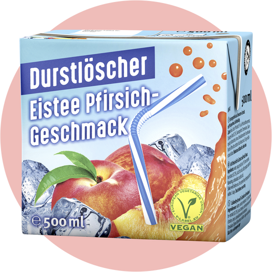 Durstlöscher Eistee Pfirsich – Fruchtiges Getränk mit Pfirsichgeschmack in typischer Durstlöscher Verpackung