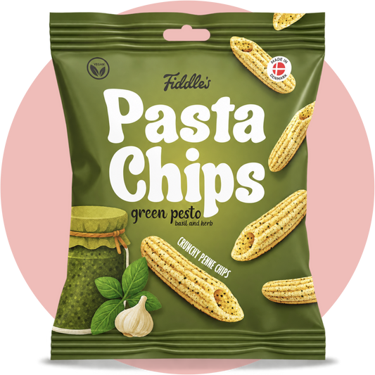 Fiddle’s Pasta Chips Green Pesto knusprige vegane Penne Chips mit Basilikum und Kräutern