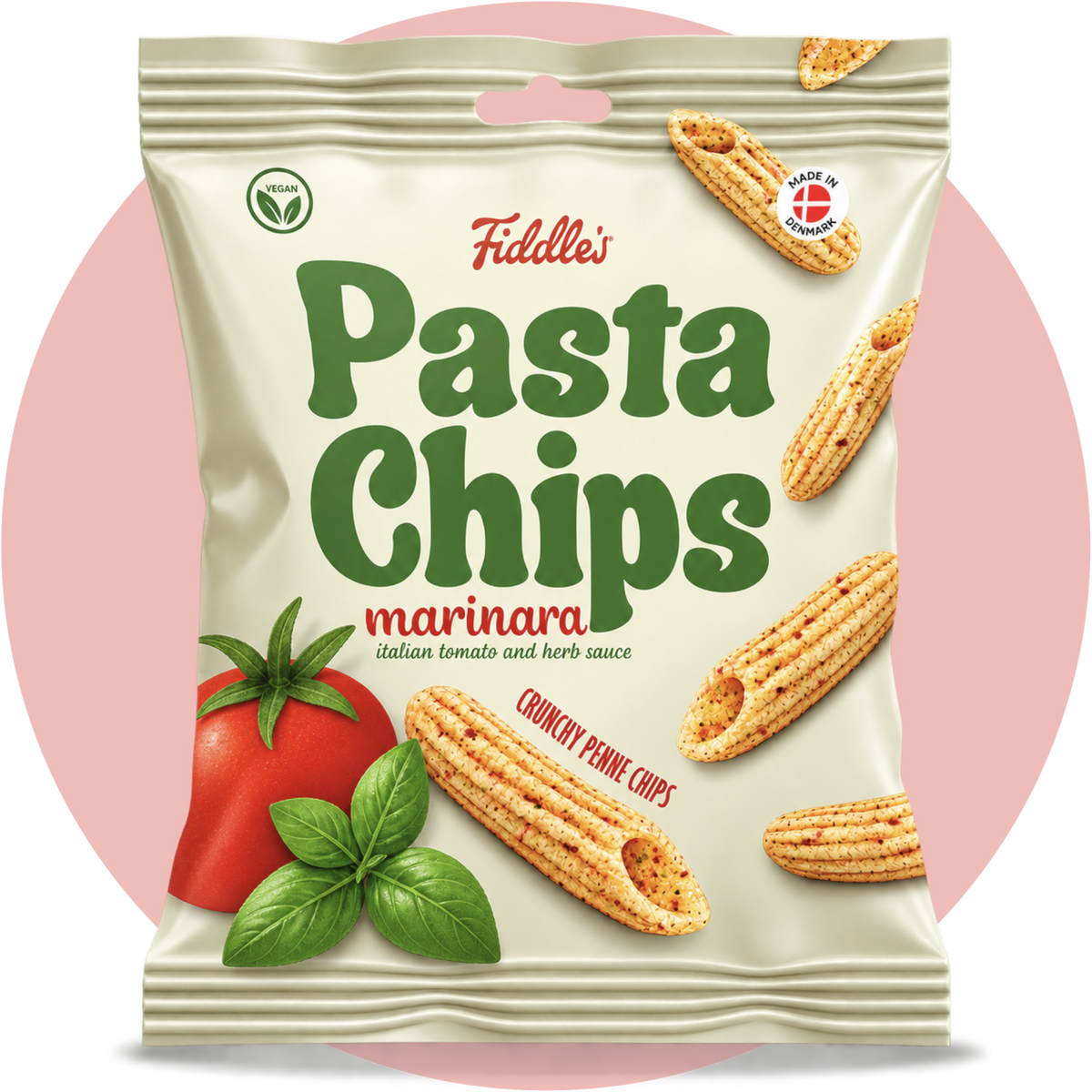 Fiddle’s Pasta Chips Marinara vegane Penne Chips mit Tomate, Basilikum und Kräutern