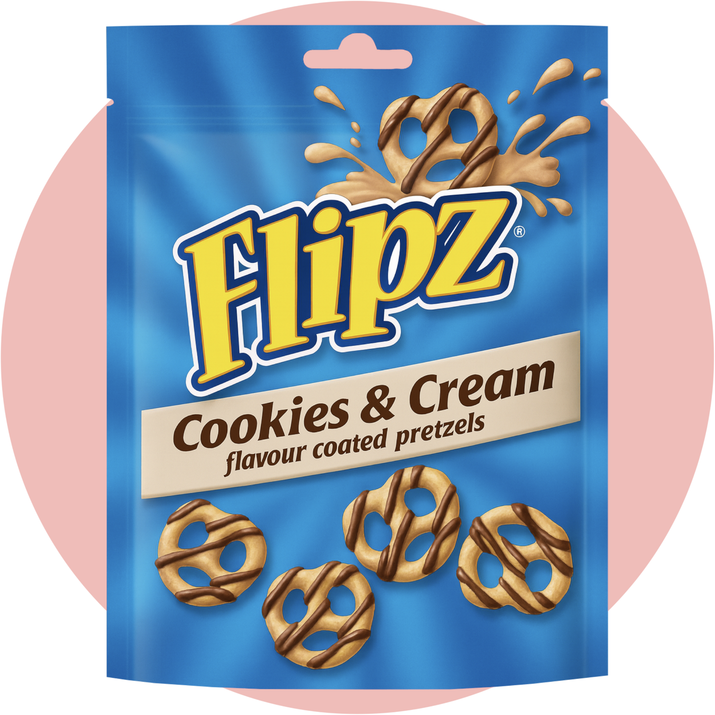 Flipz Cookies Cream – Knusprige Brezeln mit süßer Cookies & Cream Glasur in blauer Verpackung