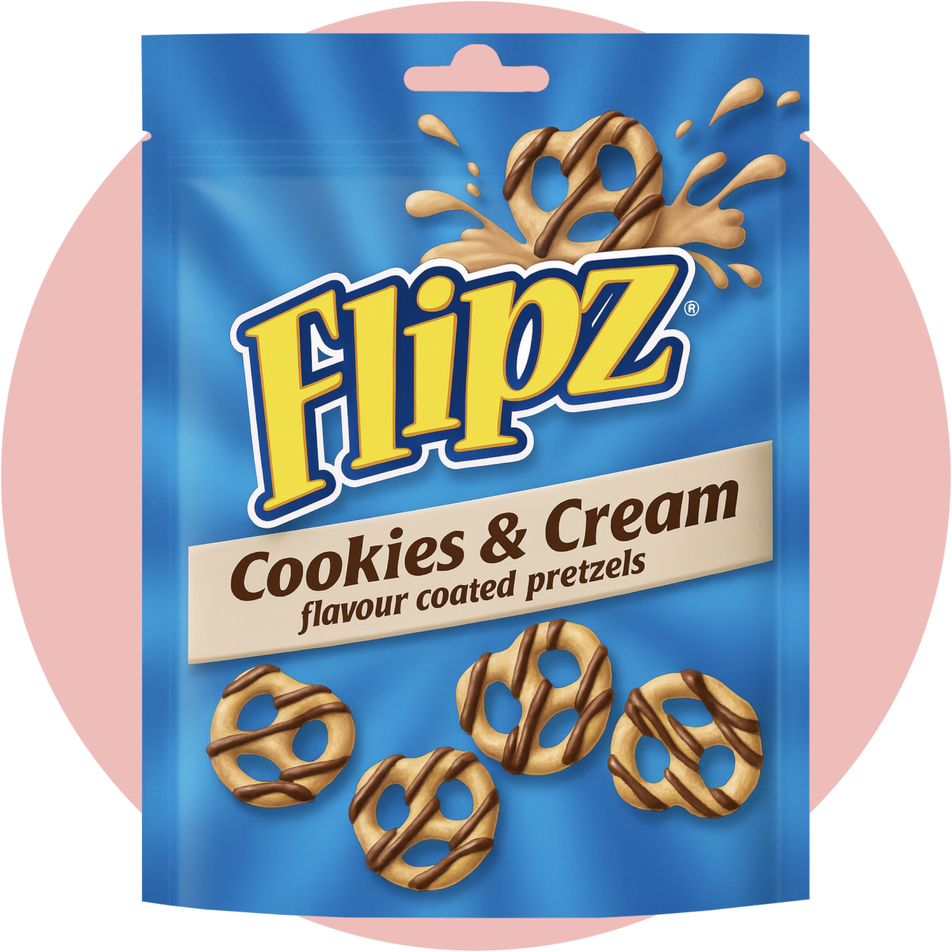 Flipz Cookies Cream – Knusprige Brezeln mit süßer Cookies & Cream Glasur in blauer Verpackung