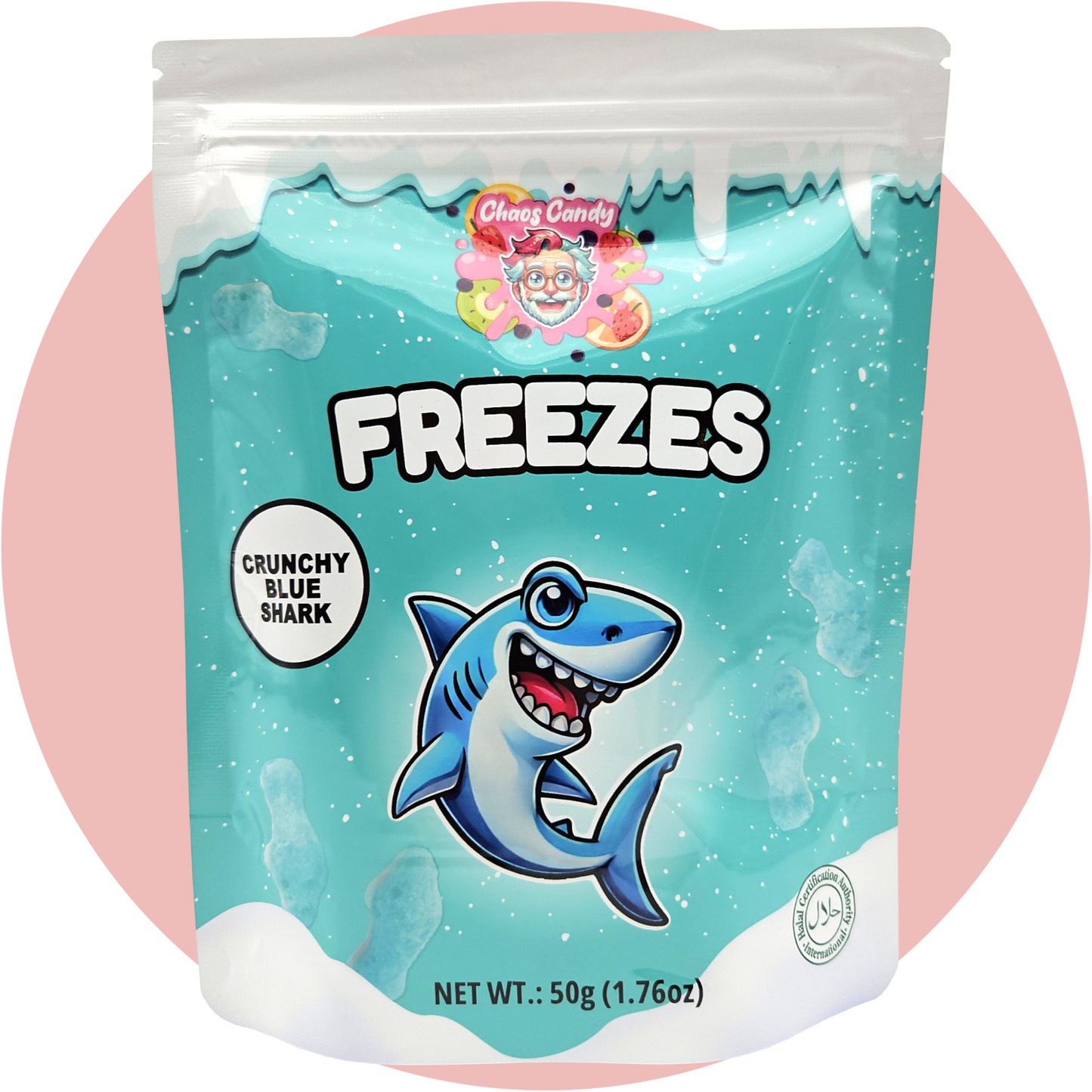 Freeze Dried Blue Sharks – Gefriergetrocknete Süßigkeiten in Haifischform von Chaos Candy Freezes