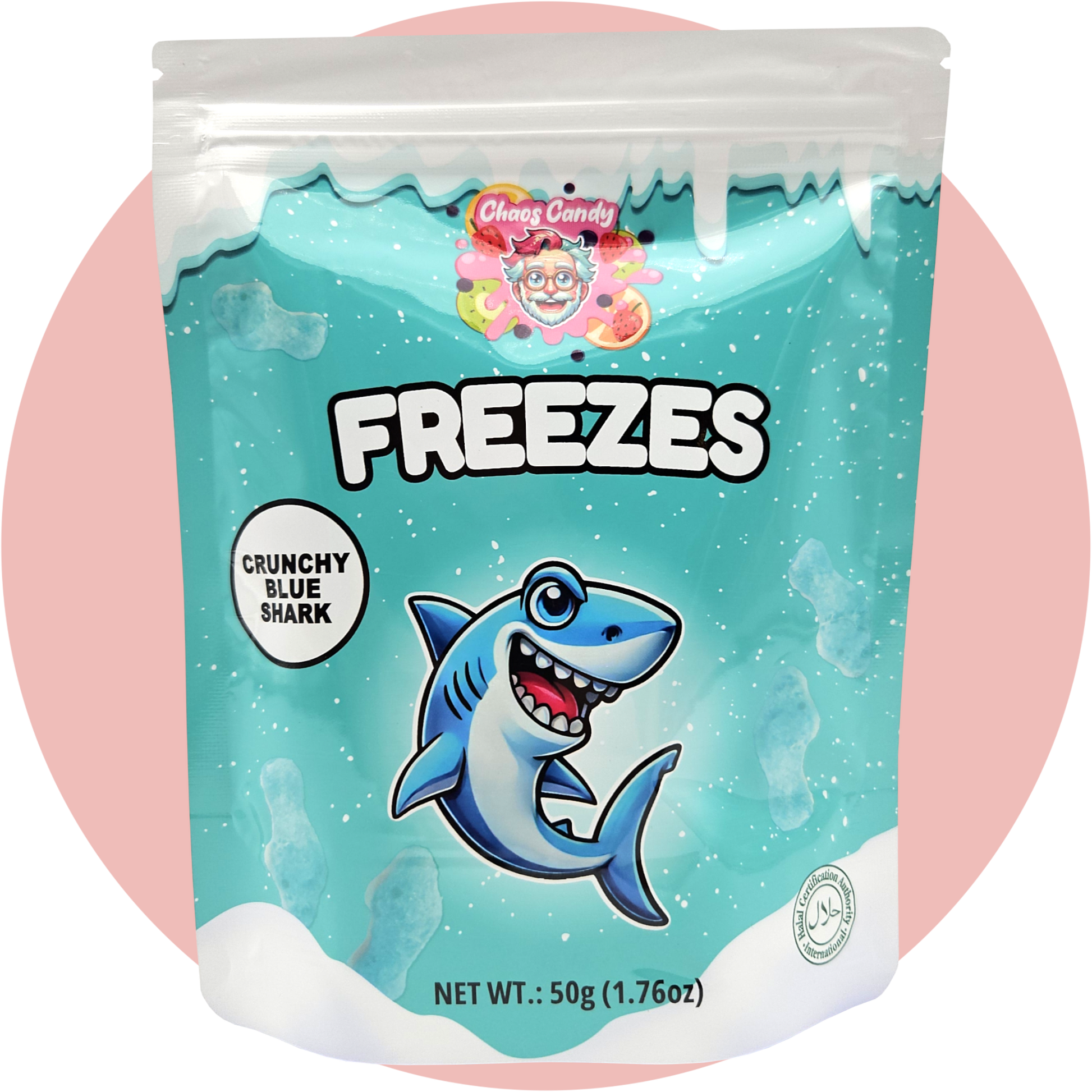 Freeze Dried Blue Sharks – Gefriergetrocknete Süßigkeiten in Haifischform von Chaos Candy Freezes