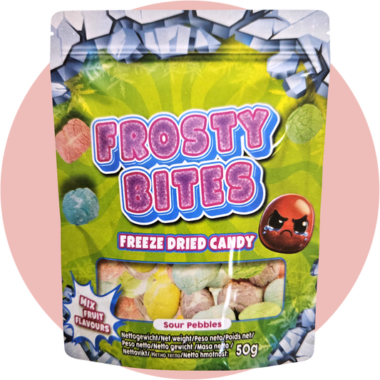Frosty Bites Sour Pebbles gefriergetrocknete bunte Fruchtkugeln mit saurem Geschmack