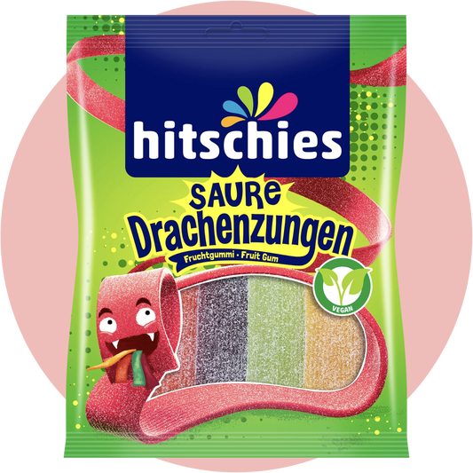 Hitschies Saure Drachenzungen – Bunte Kaustreifen mit saurem Fruchtzuckerüberzug