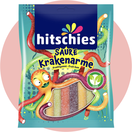 Hitschies Saure Krakenarme – Bunte, saure Kaustreifen in Tentakel-Optik mit Fruchtgeschmack