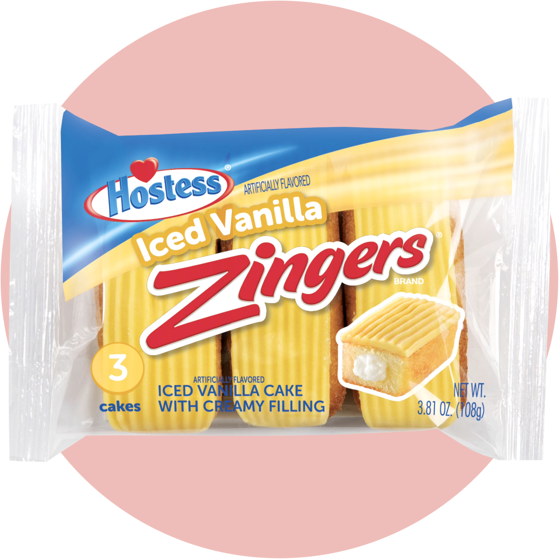 Hostess Zingers Iced Vanilla mit Vanilleglasur und Cremefüllung im 3er Pack