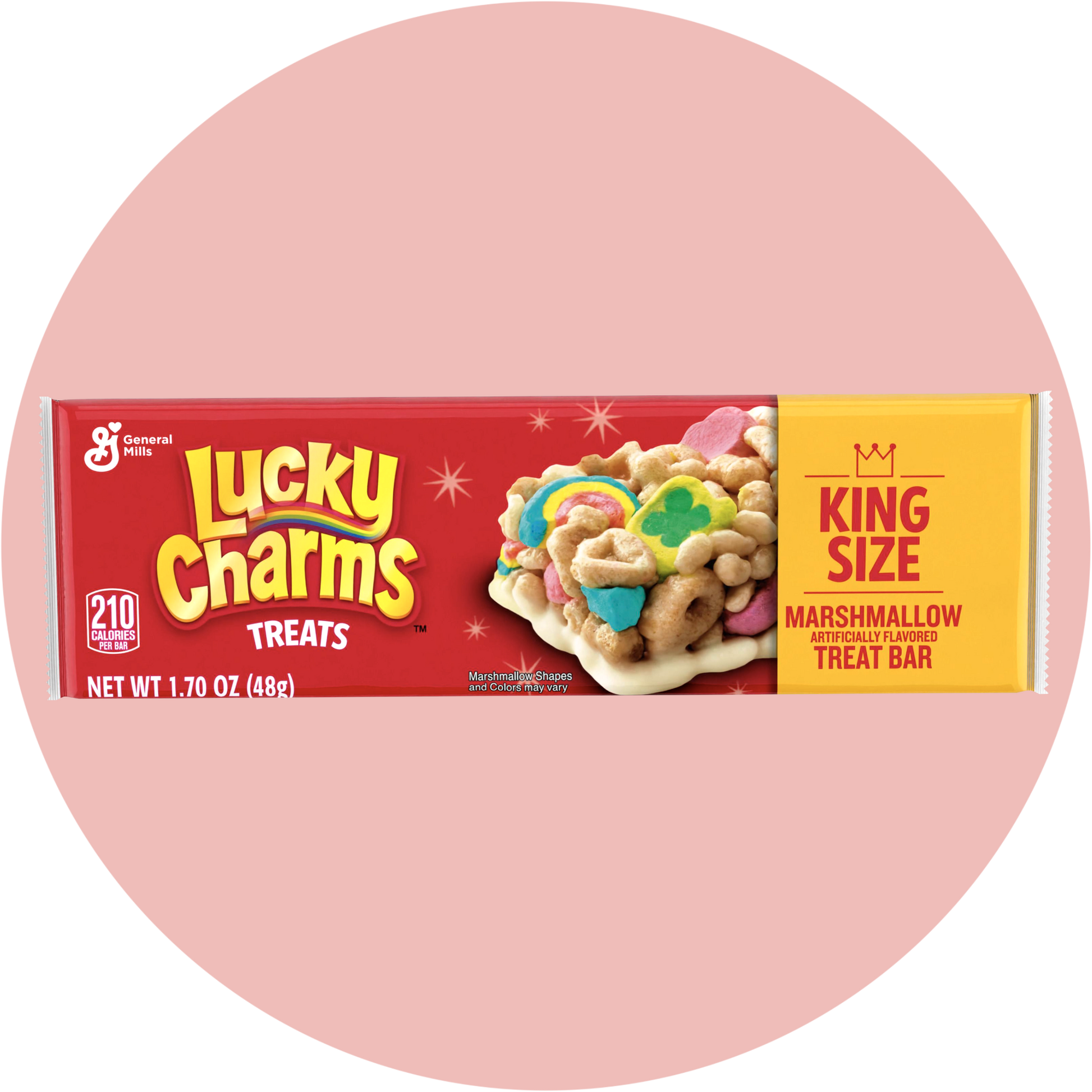 Lucky Charms Cereal Treat Bar – Snackriegel mit Lucky Charms Cerealien und bunten Marshmallows in rot-gelber Verpackung