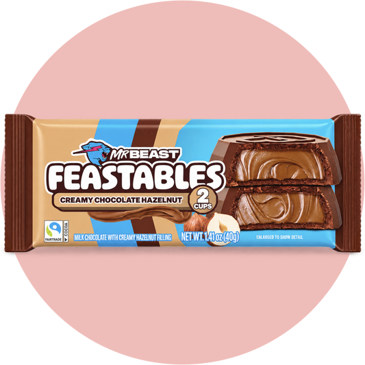 MrBeast Feastables Hazelnut Cups mit Milchschokolade und cremiger Haselnussfüllung