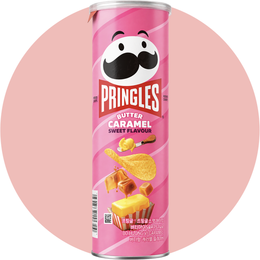 Pringles Butter Caramel Chips mit süßem Karamellgeschmack und feiner Butternote – süß-salziger Snack aus Asien