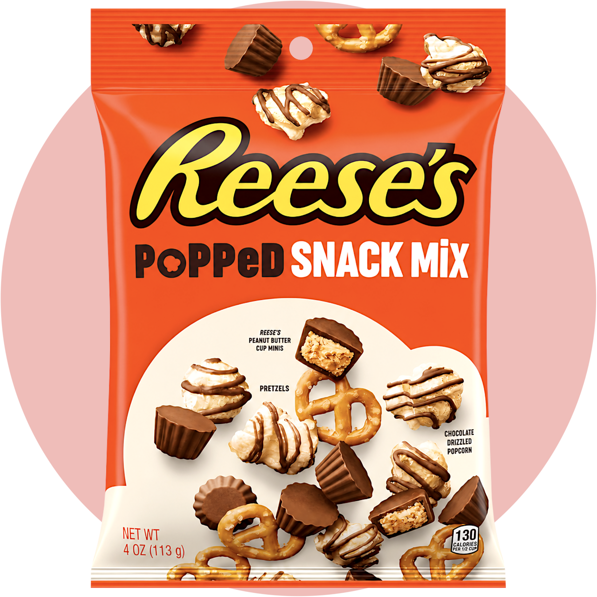 Reese’s Popped Snack Mix mit Peanut Butter Cups, Brezeln und Schokoladen-Popcorn