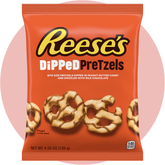 Reese's Dipped Pretzels Knusprige Brezeln, umhüllt von cremiger Erdnussbutter und veredelt mit einem Überzug aus zarter Schokolade
