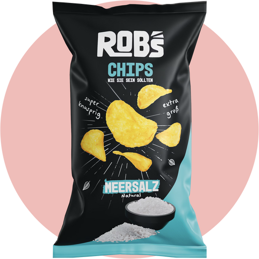 Rob's Chips Meersalz – Kartoffelchips mit Meersalz von CrispyRob in schwarz blauer Verpackung