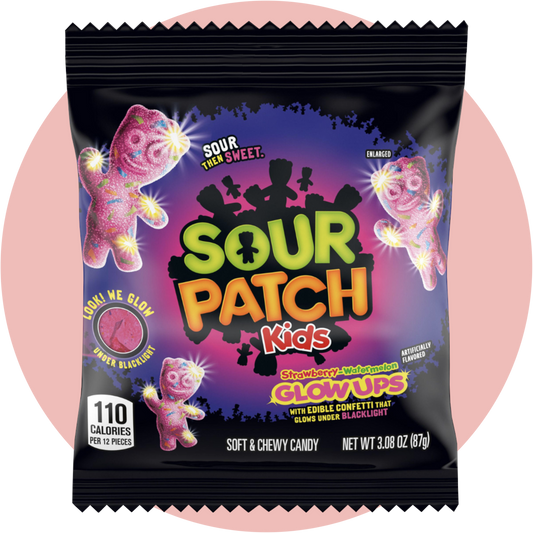 Sour Patch Kids Glow Ups – Fruchtgummis mit Erdbeer-Wassermelone-Geschmack und leuchtendem essbaren Konfetti