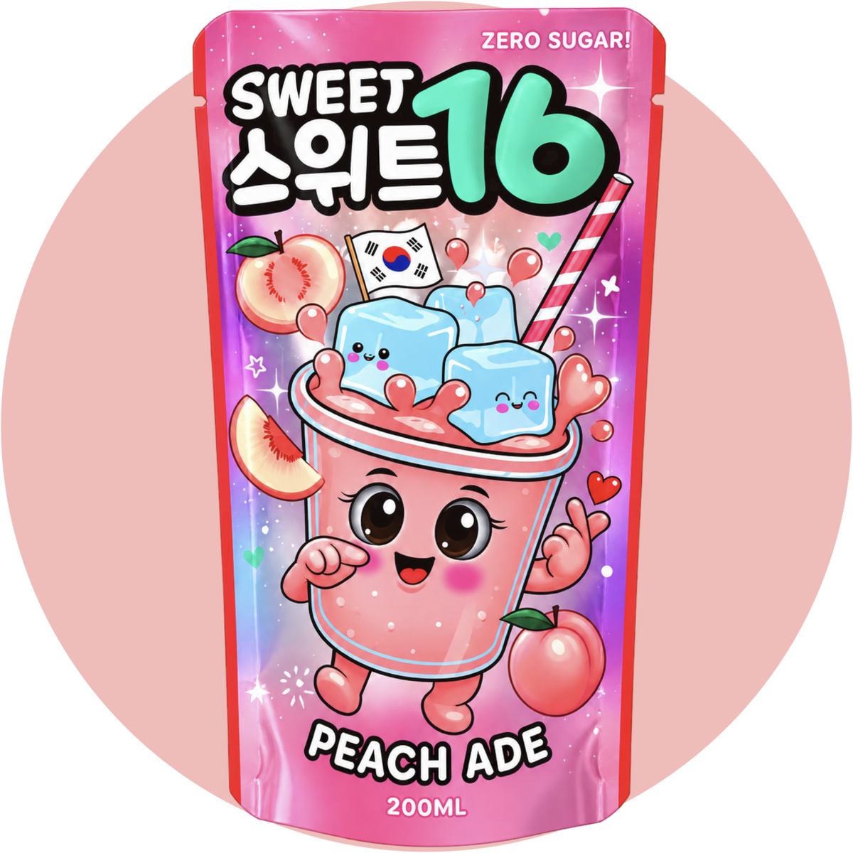 Sweet 16 White Peach Peach Ade Zero Sugar Getränk mit weißem Pfirsichgeschmack