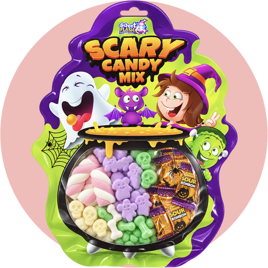 Sweet Flash Scary Candy Mix mit sauren Bonbons, Schaumzucker und Halloween Süßigkeiten