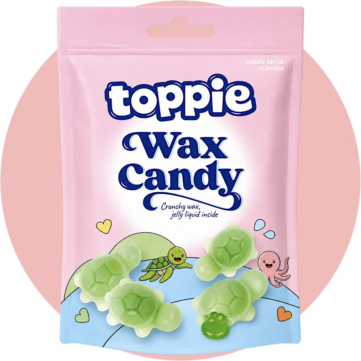 Toppie Wax Candy Green Apple Schildkröten aus Wachs mit flüssiger Apfelfüllung