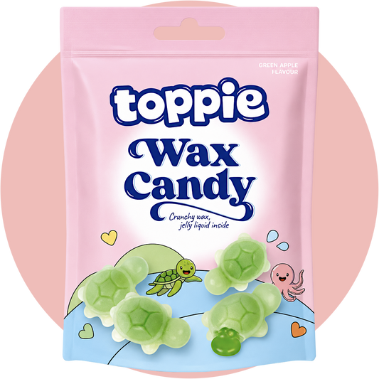 Toppie Wax Candy Green Apple Schildkröten aus Wachs mit flüssiger Apfelfüllung