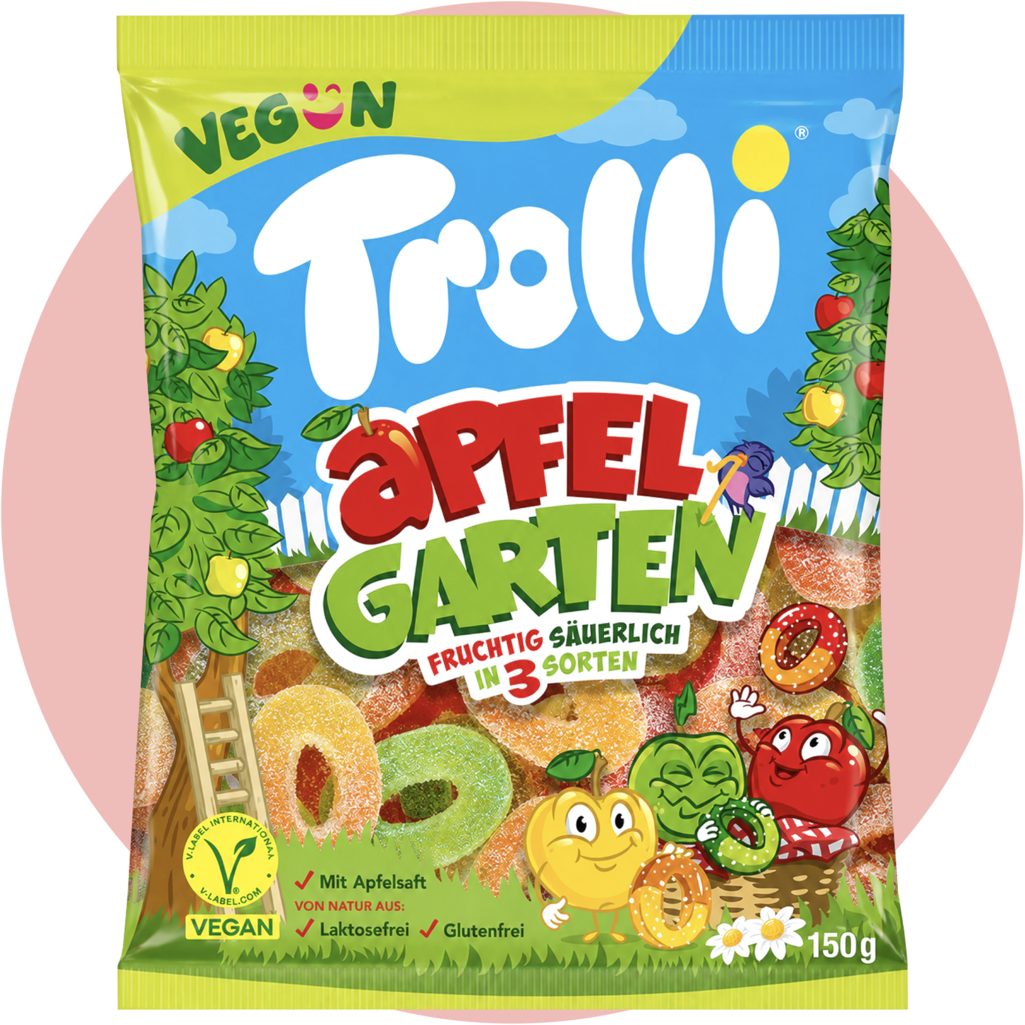Trolli Apfelgarten vegane saure Apfel Fruchtgummi Ringe